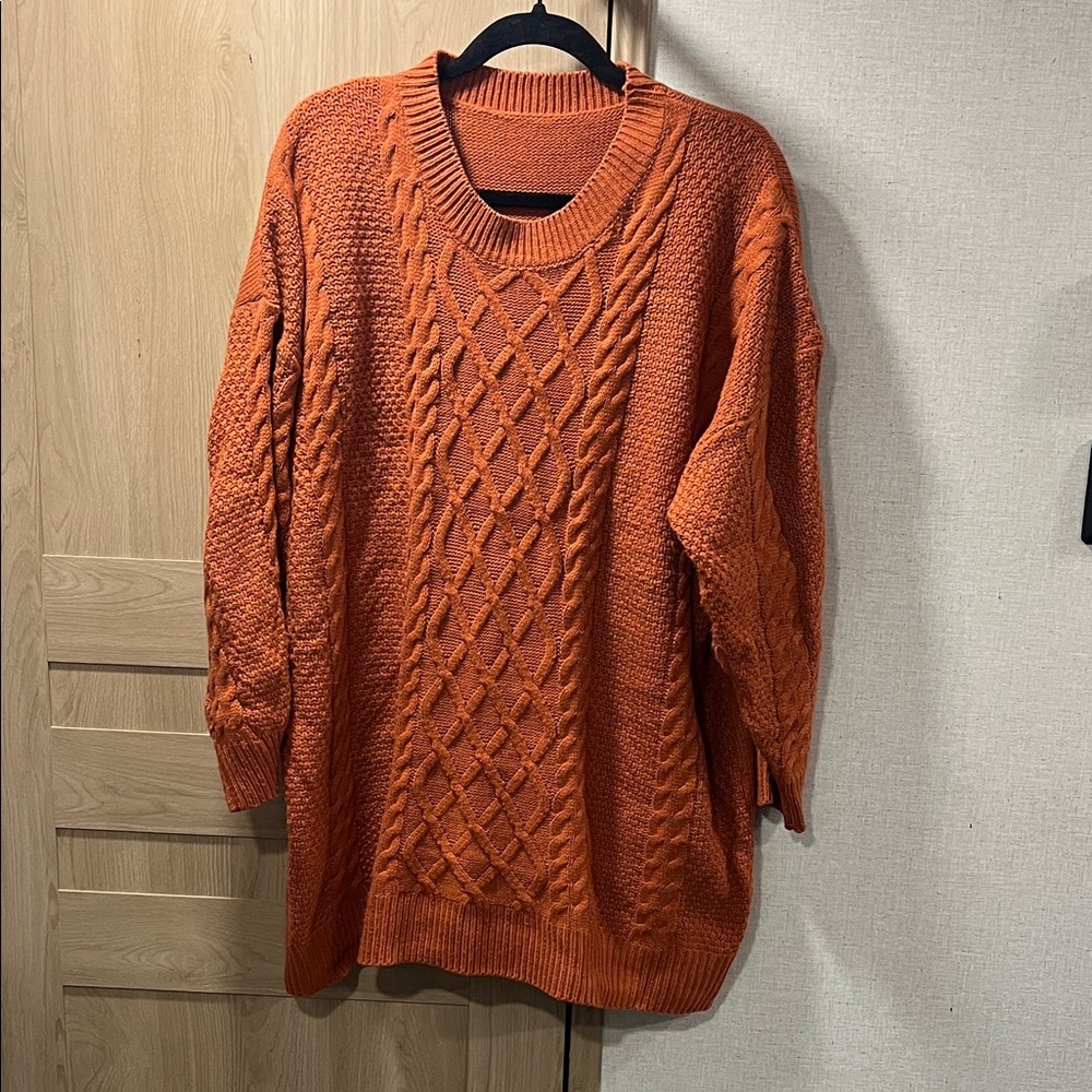 Cozy Orange Cable Knit Sweater